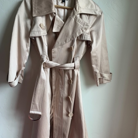Champagne-colored satin trench coat, sz S - Picture 2 of 7